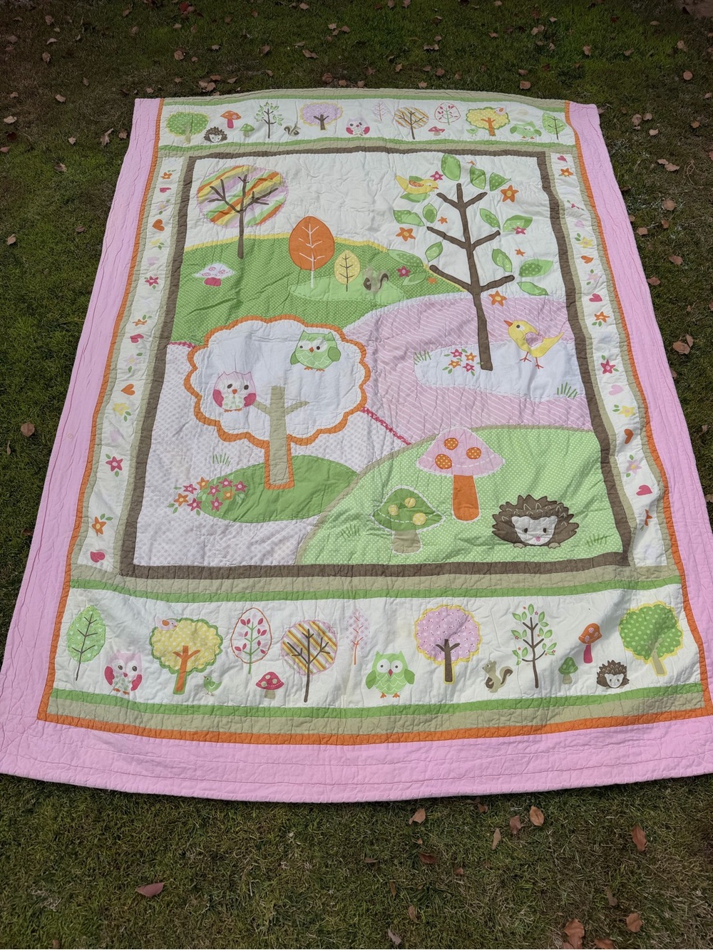 Circo Love N’ Nature Forest Friends Twin Size Quilt Pink Green Mushrooms Owls